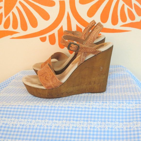Sbicca Shoes - Sbicca Vintage Style Embossed Leather Wedges